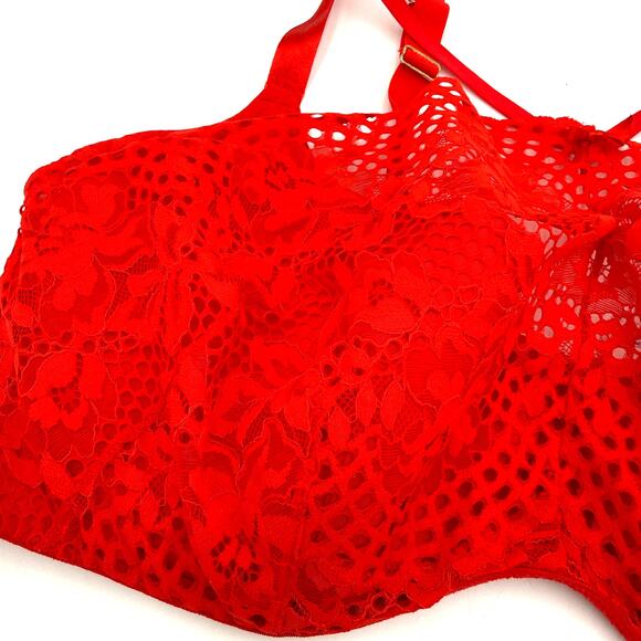 Cacique Red Lace High Neck French Blaconette Bra Size 42DD - Picture 2 of 6